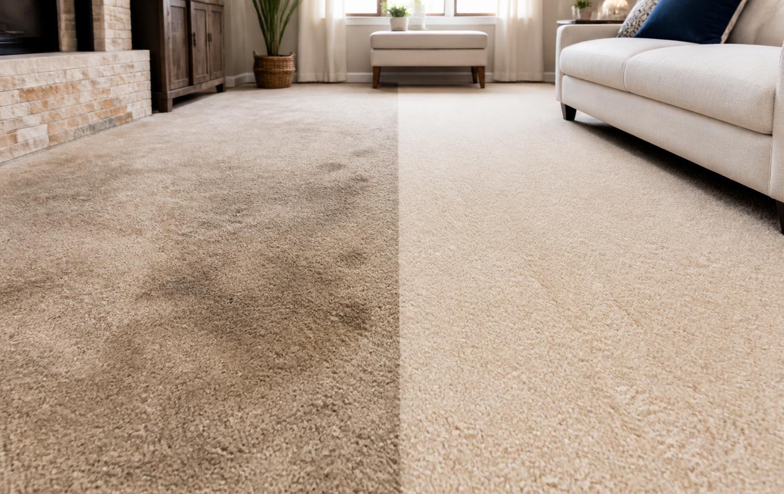 Carpet before and after cleaning side by side