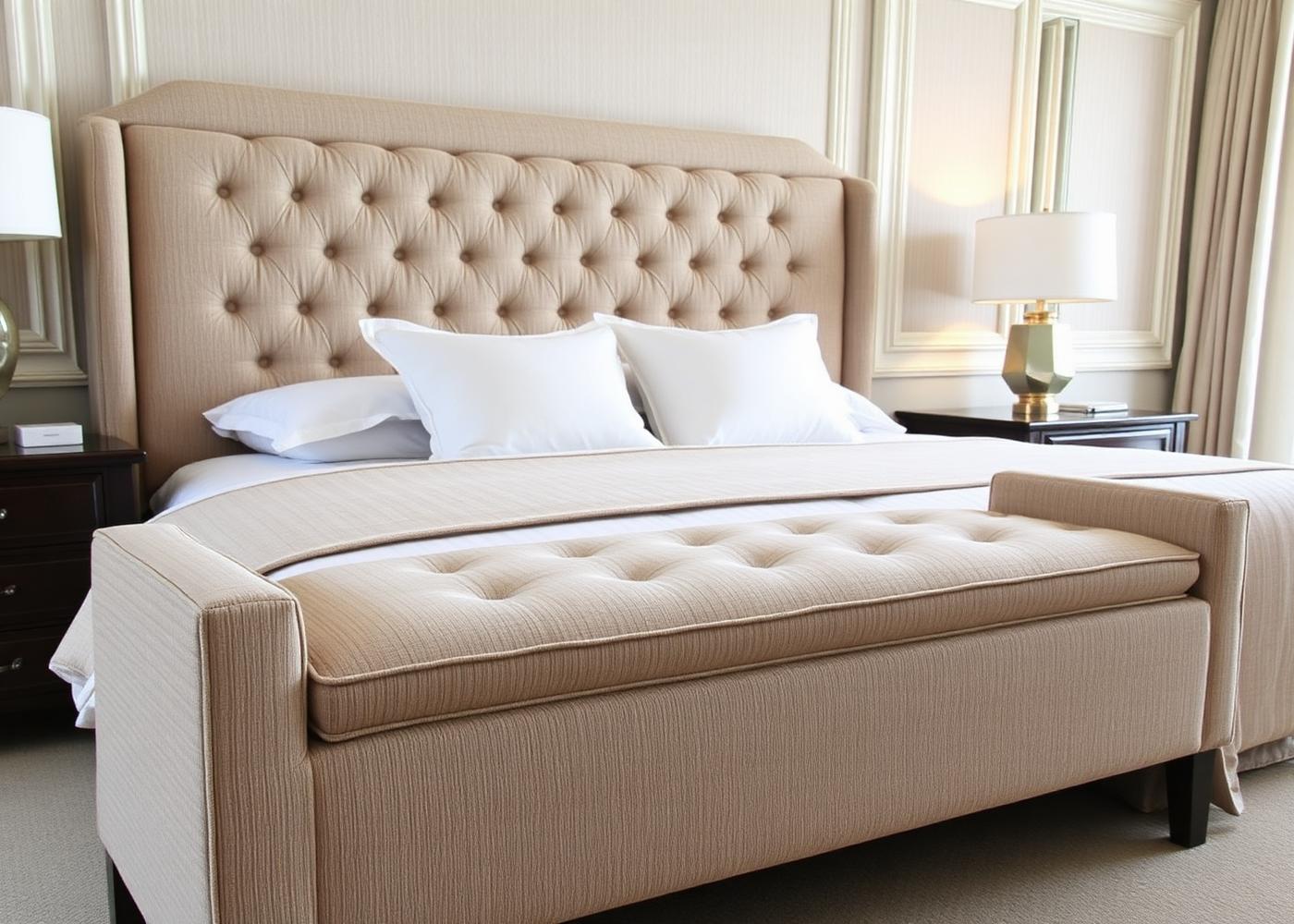 Upholstered headboard and bench
